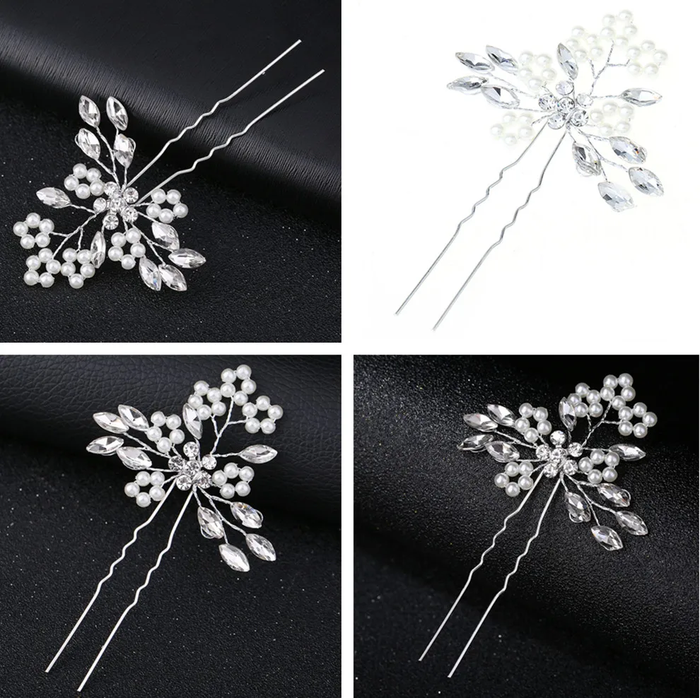 

1Pc Crystal Rhinestone Pearl Hair Comb Hair Clip Women Bridal Simulated Pearl Leaf Handmade Wedding Hairpin Accessories