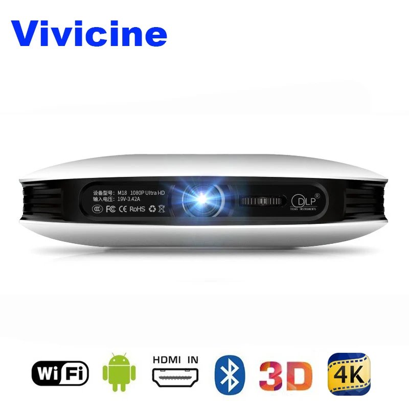Vivicine 1080p 3D 4K Projector,Android WIFI HDMI USB Full HD Mini PC Game Home Theater Cinema Proyector 12000 mAh Battery Beamer