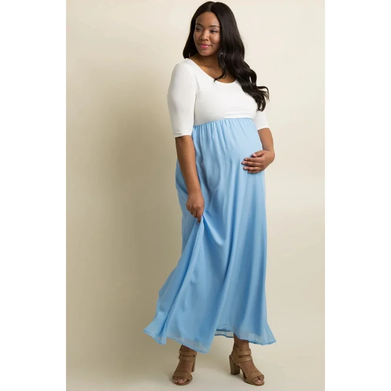 

2019 New Pregnant Dress Loose Floral Print O-Neck Short Sleeve Stitching Big Swing Pregnant Women Dresses Solid Dresses LC0003
