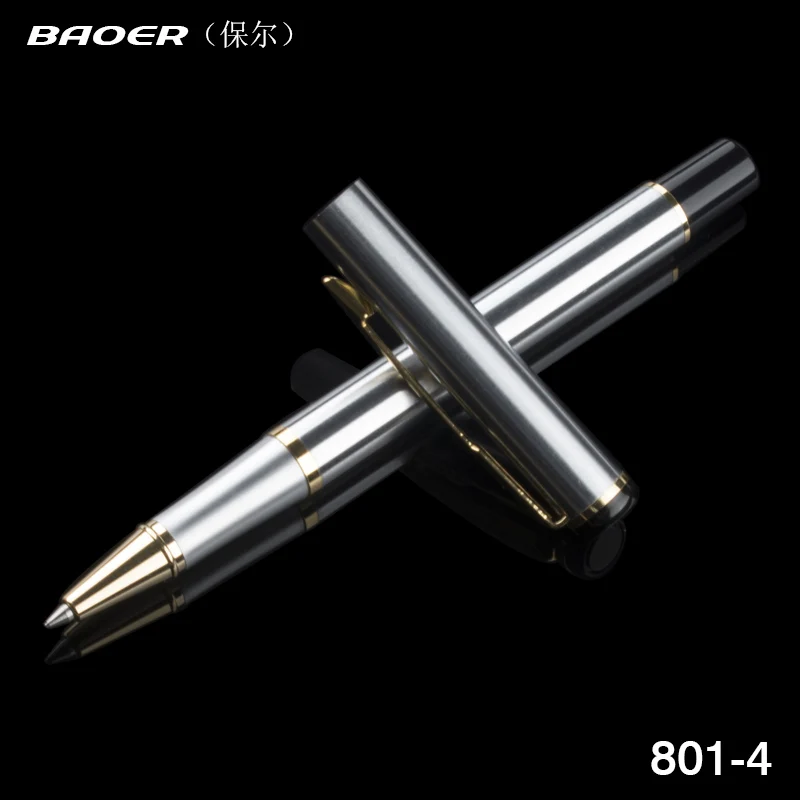 Ручка шариковая Baoer 801 из нержавеющей стали металлическая серебристая от