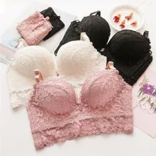 1 Set Women Sexy Bra+Briefs Set Sexy Lingerie Lace Embroidered Padded Women Underwear Push Up Lace Vest Top Bralette trendy push up spaghetti strap embroidered lace bra set for women