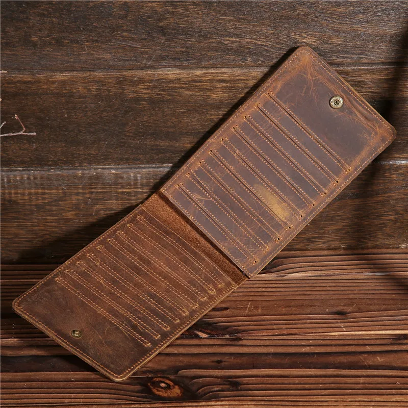 

Men's long mobile phone bag money baotou layer cowhide crazy horse card bag wallet name card clip thin br 2077