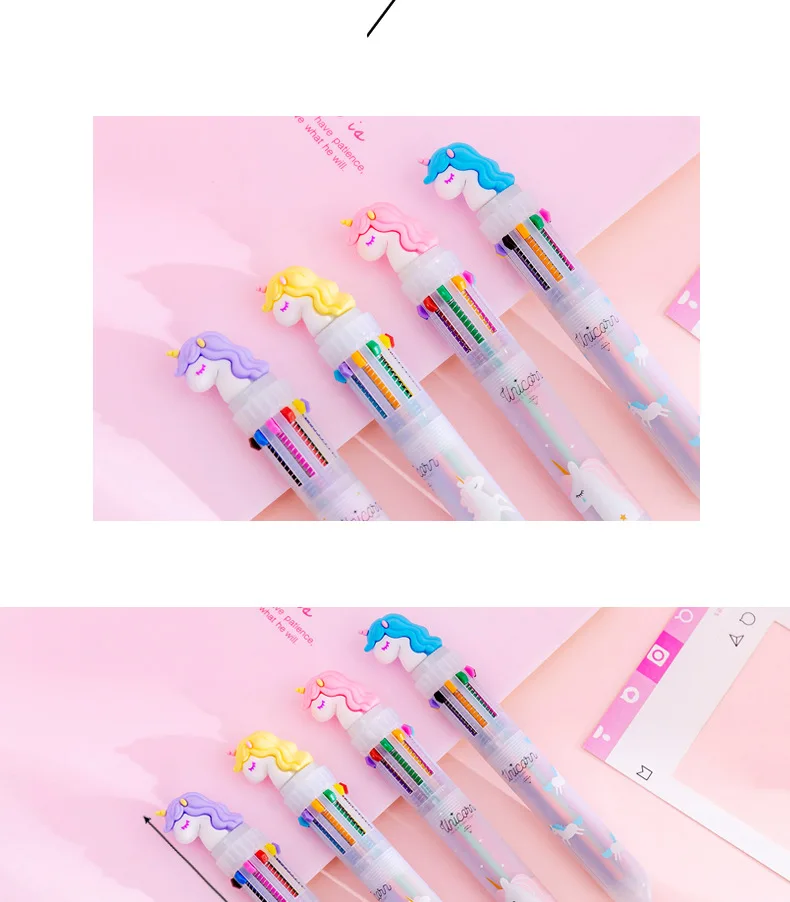 Colorful Cartoon Rainbow Unicorn 10 Colors Ballpoint Pen School Office Supply Writing Supply Gift Stationery Papelaria Escolar