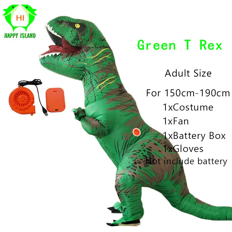 Надувные костюмы динозавров Парк Юрского периода динозавра Хэллоуин косплей, карнавальный костюм для взрослых детей - Цвет: Adult Green