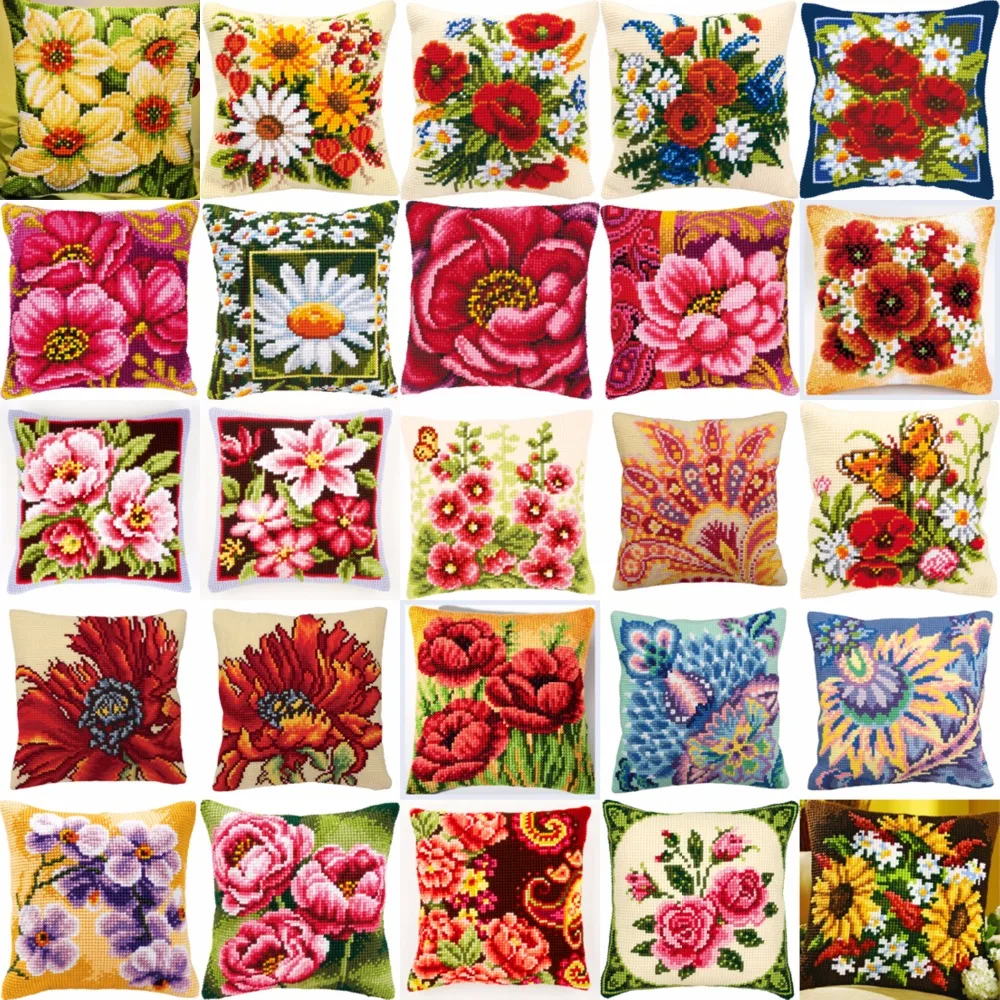 

Flower style 03 JCS Crafts Cushion Printed Cross Stitch Kits Tapestry pillow KIT Home Decorative Pillows Needlework cushion