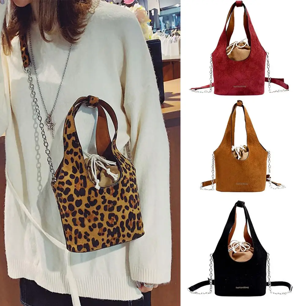 

Fashion Lady Bag Scrub Tote Retro Drawstring Bucket Bag Joker Shoulder Bag Diagonal package Leopard Crossbody Bag Dropship Y521