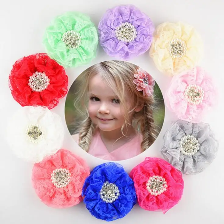 30pcs/lot 19colors 9cm Shabby Chiffon Petals Poppy Flower+Rhinestones