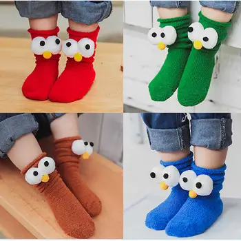 

Kids Pile socks Cotton goods winter fashion girls Originality Sesame Street Big eyes Coral fleece Keep warm Cute Boy Socks