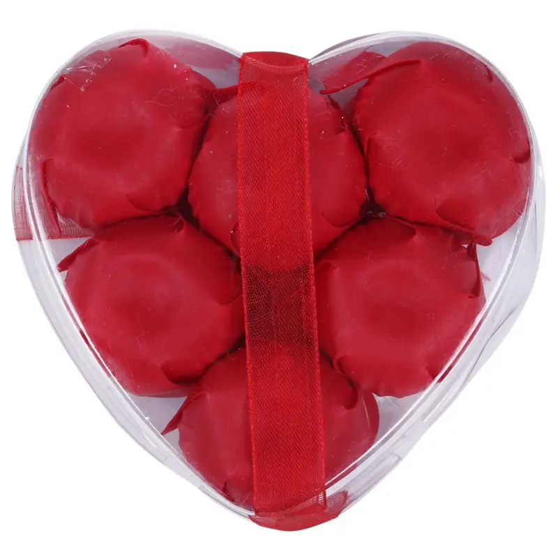6 Pcs Red Scented Bath Soap Rose Petal in Heart Shape Box