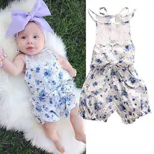 Newborn Baby Girl Floral Romper Fashion Toddler Floral Jumpsuit Cute Infant Summer Outfits Kids Blue Flowers Sunsuit Clothes