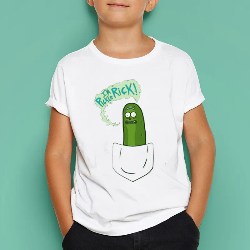 Футболка с принтом «Pickle Rick evolution» для мальчиков и девочек, летние детские топы зеленого цвета, детская повседневная рубашка - Цвет: HKP5056E