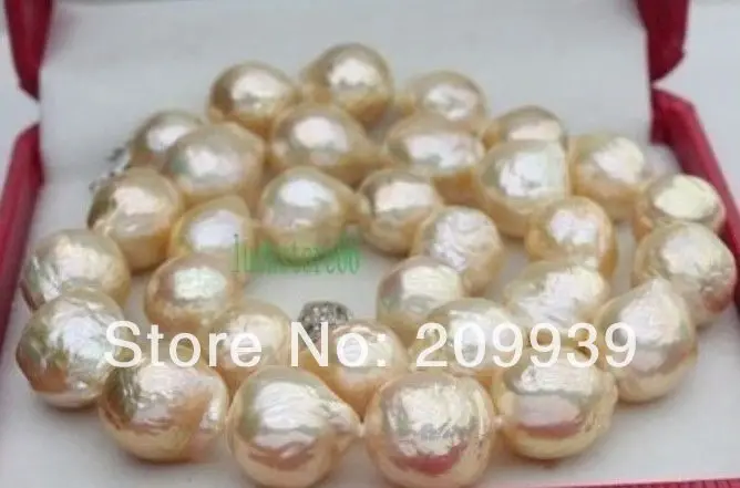

Hot sell Noble- SHIPPING>>>@@ AS3253 18"12-13.5mm south sea natural golden pink nuclear pearl necklace