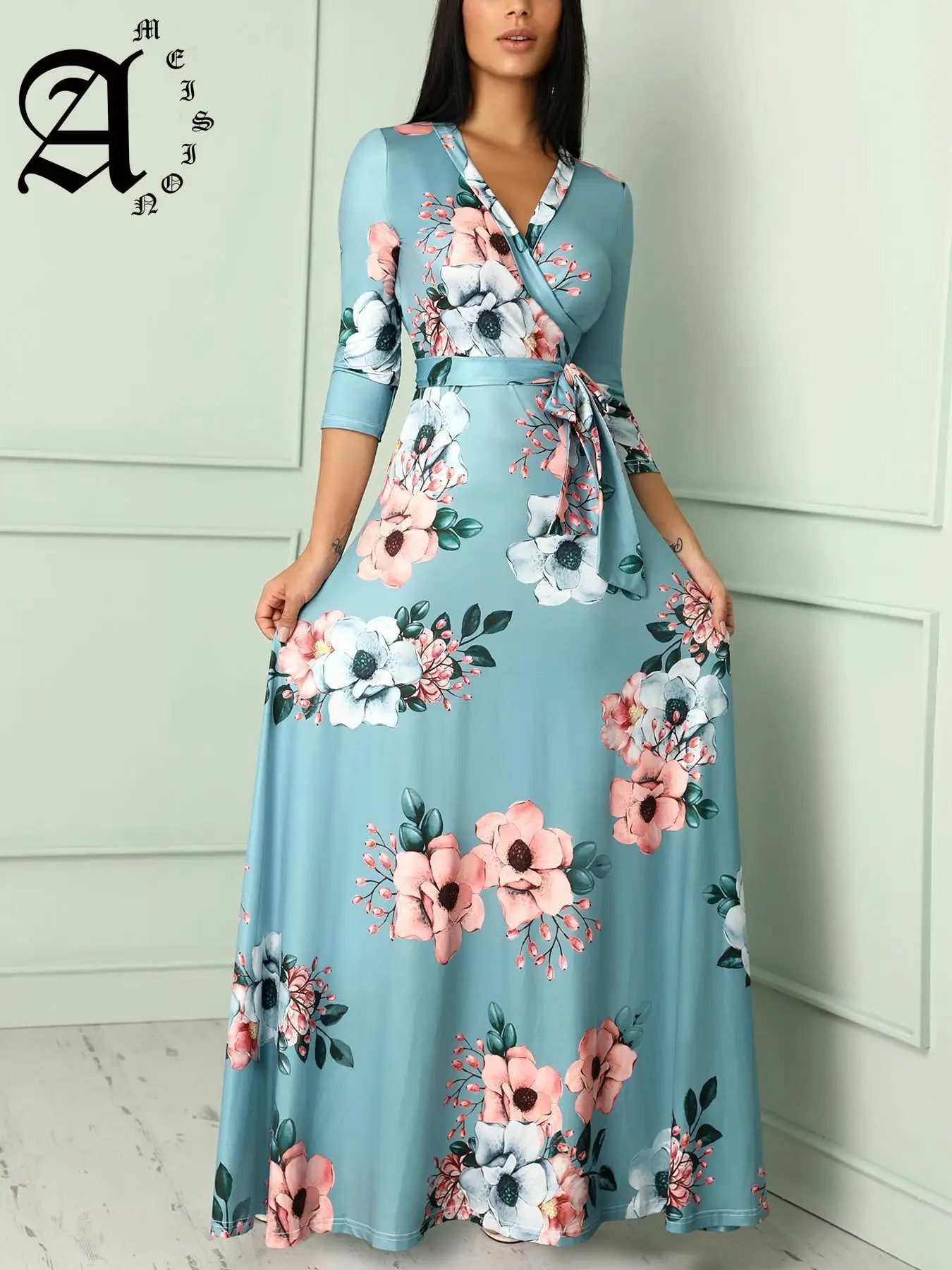 

Beautiful The Bide Of Mother Evening Dresses European Flower Fall New Pattern Three Quarter Sleeve Printing Suit-dress
