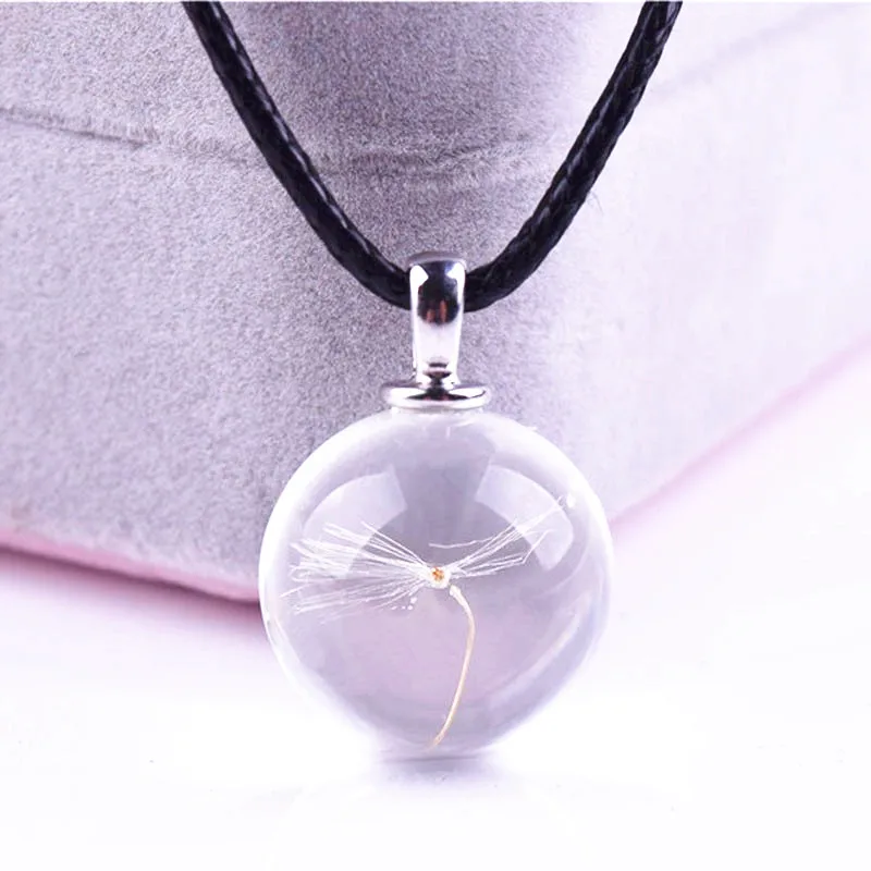 

1pcs/lot 18mm Ball Real Dandelion Necklace.Make Real dandelion seed in glass, Long Chain Fashion necklace charm