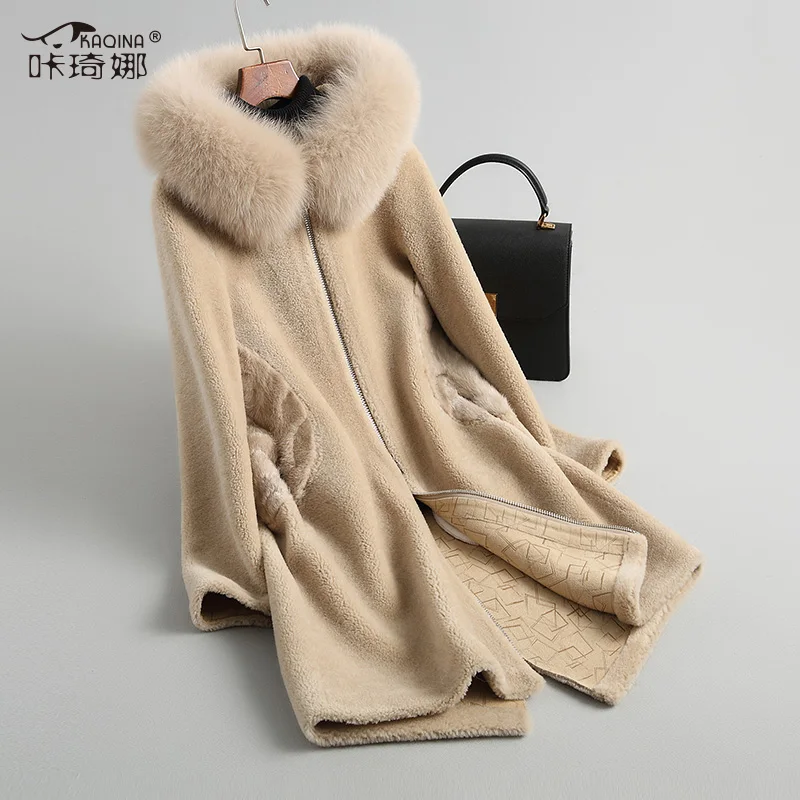 

100% wool jacket mink fur coat autumn winter coat women clothes 2018 fox fur hooded korean vintage slim real fur coat 18061ZT914