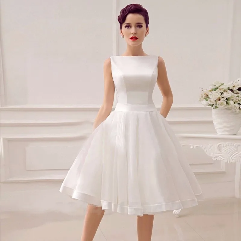 

2019 New Robe De Mariage A Line Short Wedding Dress Summer Organza Backless Satin Wedding Bridal Gowns Knee Length