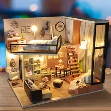 Светодиодный светильник кукольные домики миниатюрный кукольный домик комплект мебели Сборная модель Кукольный дом ручной работы деревянные многоцветные игрушки подарок на день рождения