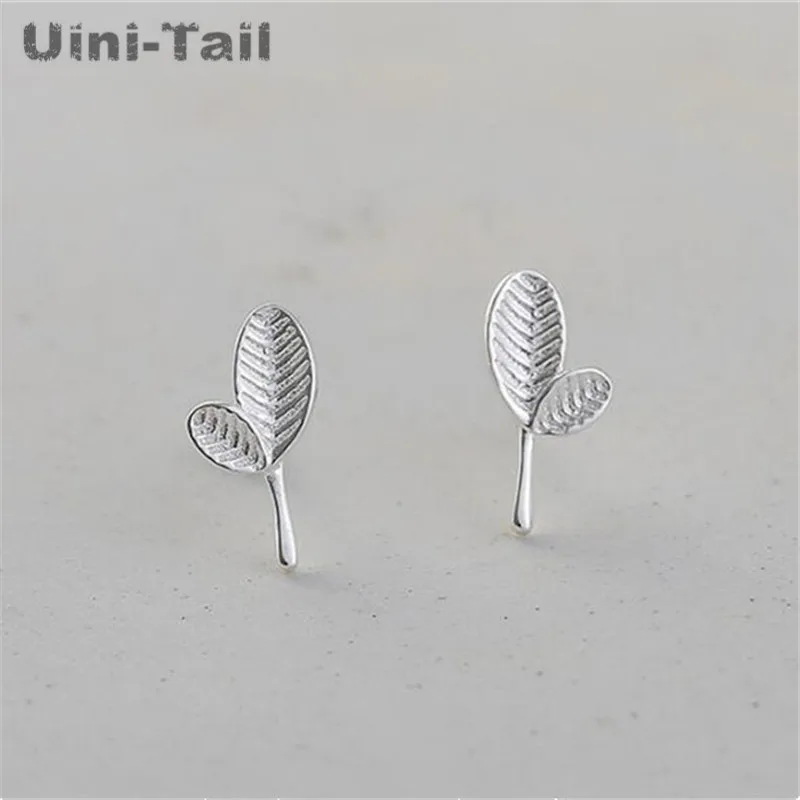 Uini-Tail, хит, новинка 925, Стерлинговое Серебро, дерево, лист, серьги-гвоздики, опт, Женская корейская мода, волнистые, высокое качество, серьги