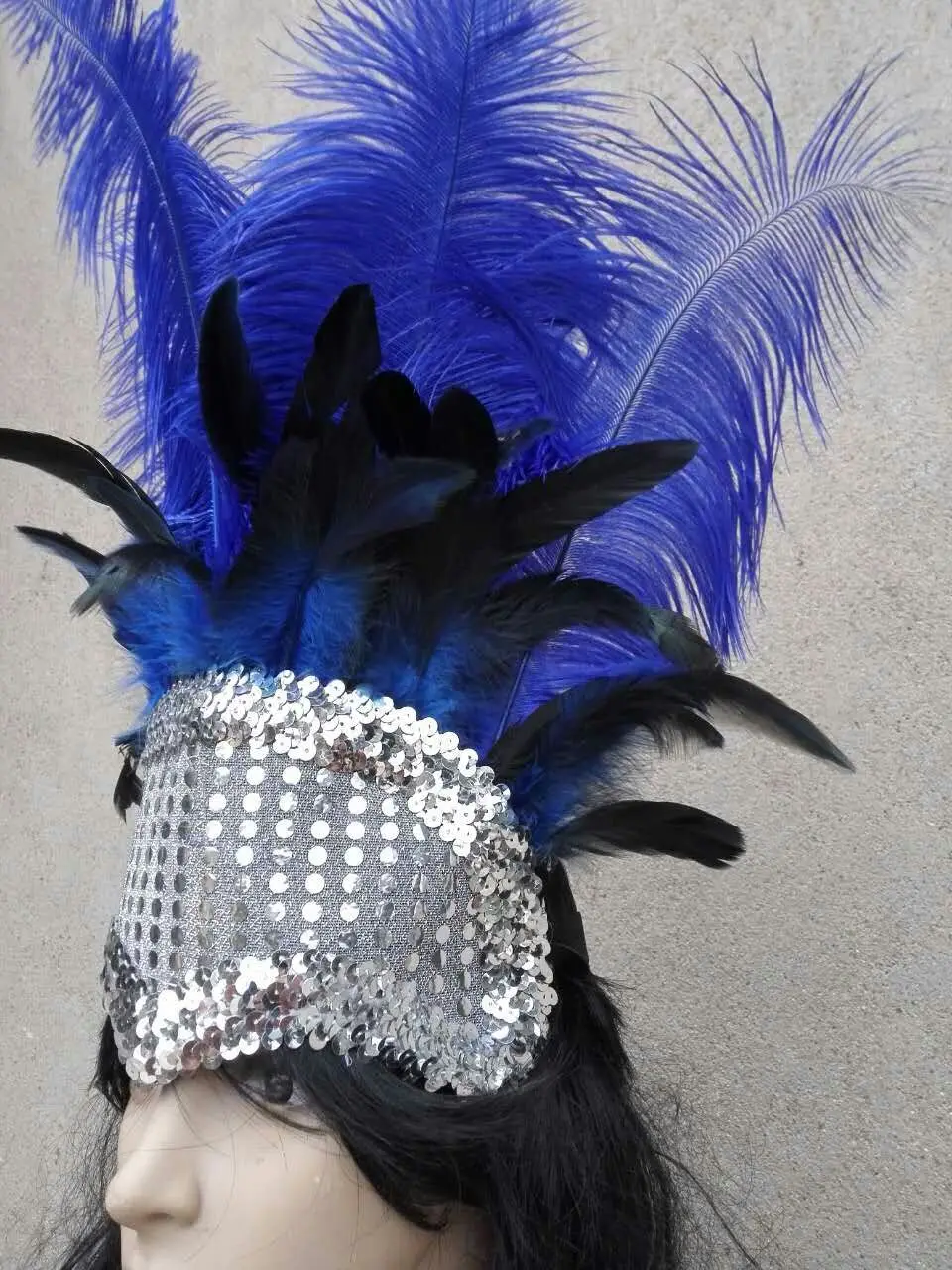 Showgirl Королевский синий головной убор с открытым лицом страусиное перо