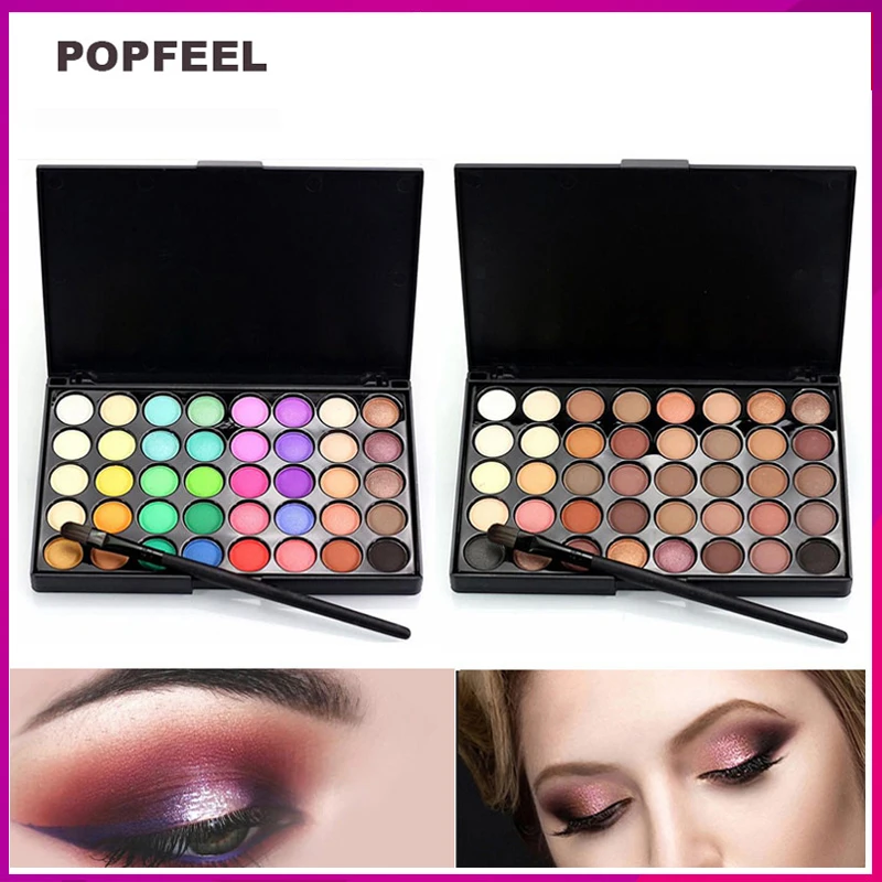 

Popfeel 40 Color Portable Matte Eye Makeup Eyeshadow Pallete Glitter Powder Primer Luminous Eye Shadow Earth Shadow Brush Set