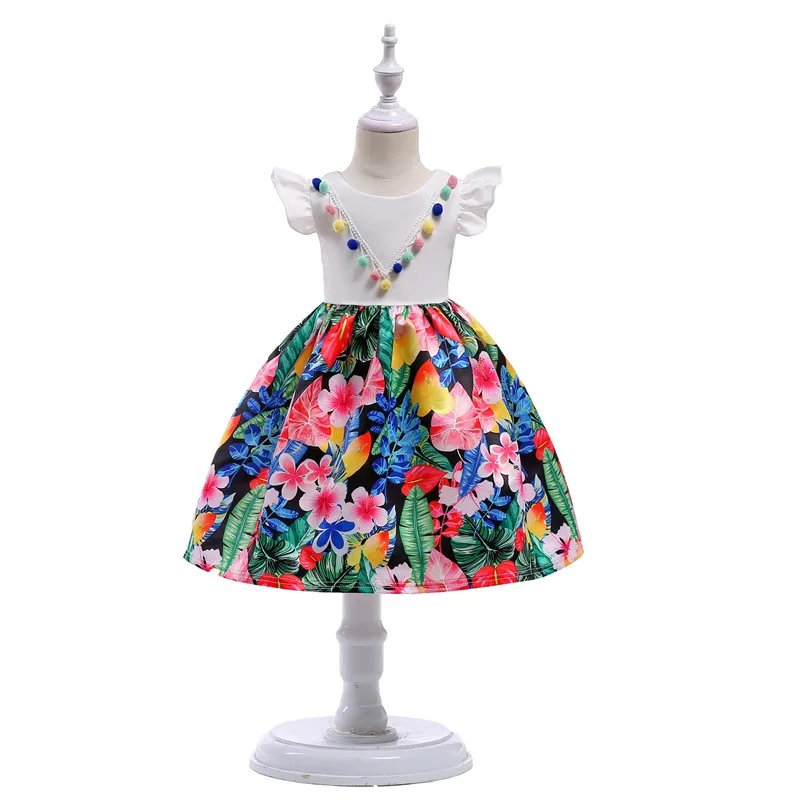 2018 Summer New Russian Girls Short Sleeve Dresses Colorful Ball Chiffon Children's Formal Dress Kids Wear01