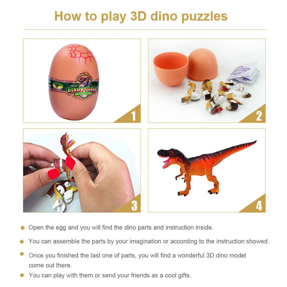 UKENN 4 шт. 3D Динозавры пластиковые пазлы развивающие горячие игрушки для детей