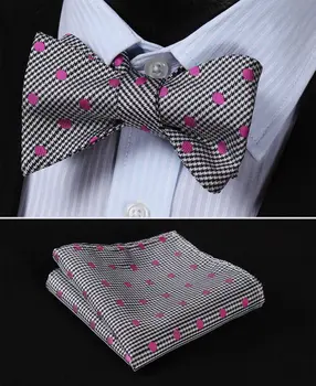 

BD215K Pink Black Polka Dot 100%Silk Jacquard Woven Men Butterfly Self Bow Tie BowTie Pocket Square Handkerchief Hanky Suit Set