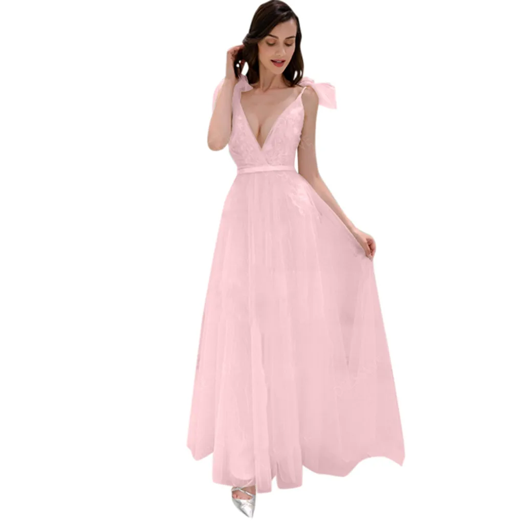 

Women Party Maxi Dress Sexy Mesh Patchwork Sleeveless V-Neck Floor-Length With Belt Summer Dresses Elegant Pink Lace Dress Robe