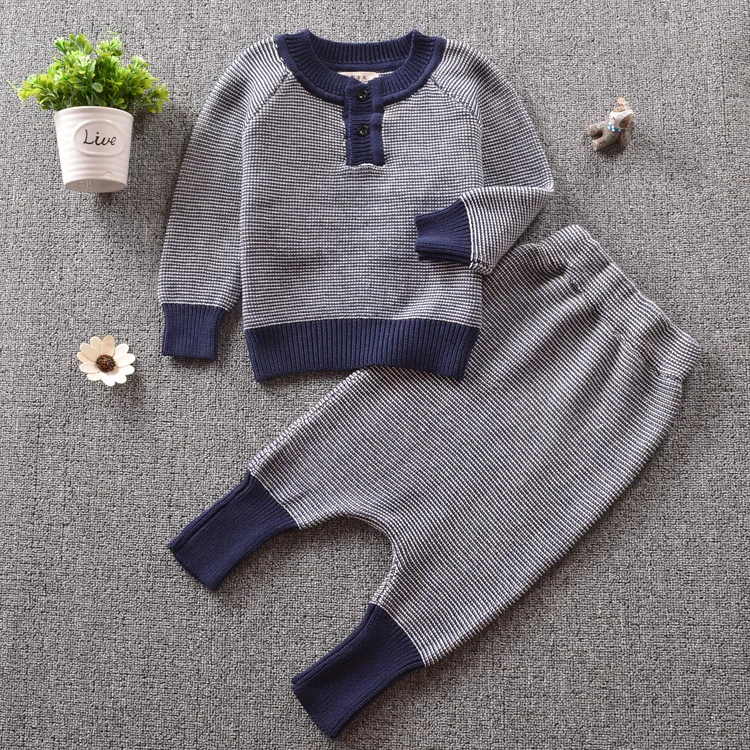 Ins hot baby boy clothes font b set b font knitted cotton long sleeved Sweatshirts pants
