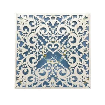 

laser cut classic romantic luxury white pearl paper invitation card elegent muslin wedding invitation card
