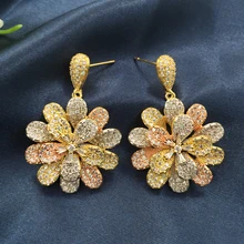 Lanyika модные ювелирные изделия Элегантный художественный цветок серьги полный Циркон микро покрытие для девочек Свадебные Роскошные день рождения лучший подарок