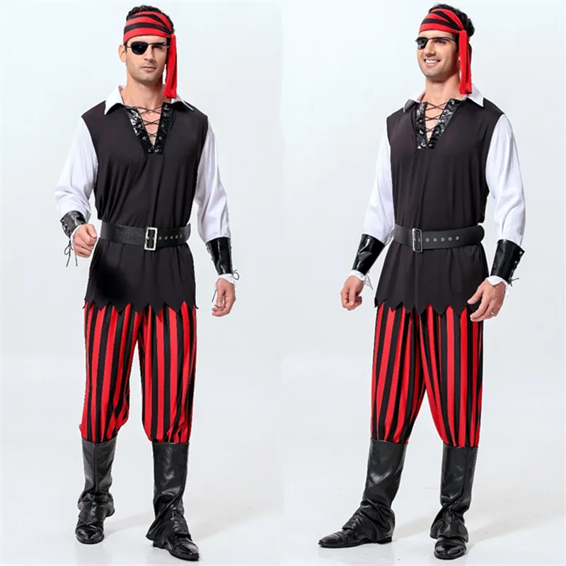 Men Halloween Cosplay Costumes Men Pirate Cosplay Costumes Red Stripes