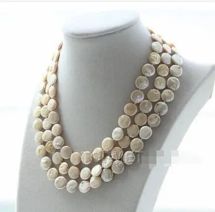 

Free Shipping>>new hot Wonderful! 3rows 12mm round Champagne coin pearls adjustable necklace E2200