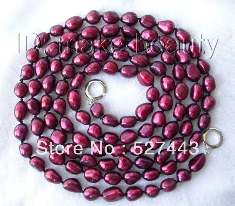 

Wholesale free shipping >>stunning long 50" 11mm baroque red freshwater cultured pearl necklace