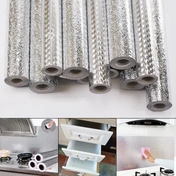 

Kitchen Wall Sticker Aluminum Foil Waterproof Removable Self Adhesive Oil Proof Wallpaper QJ888