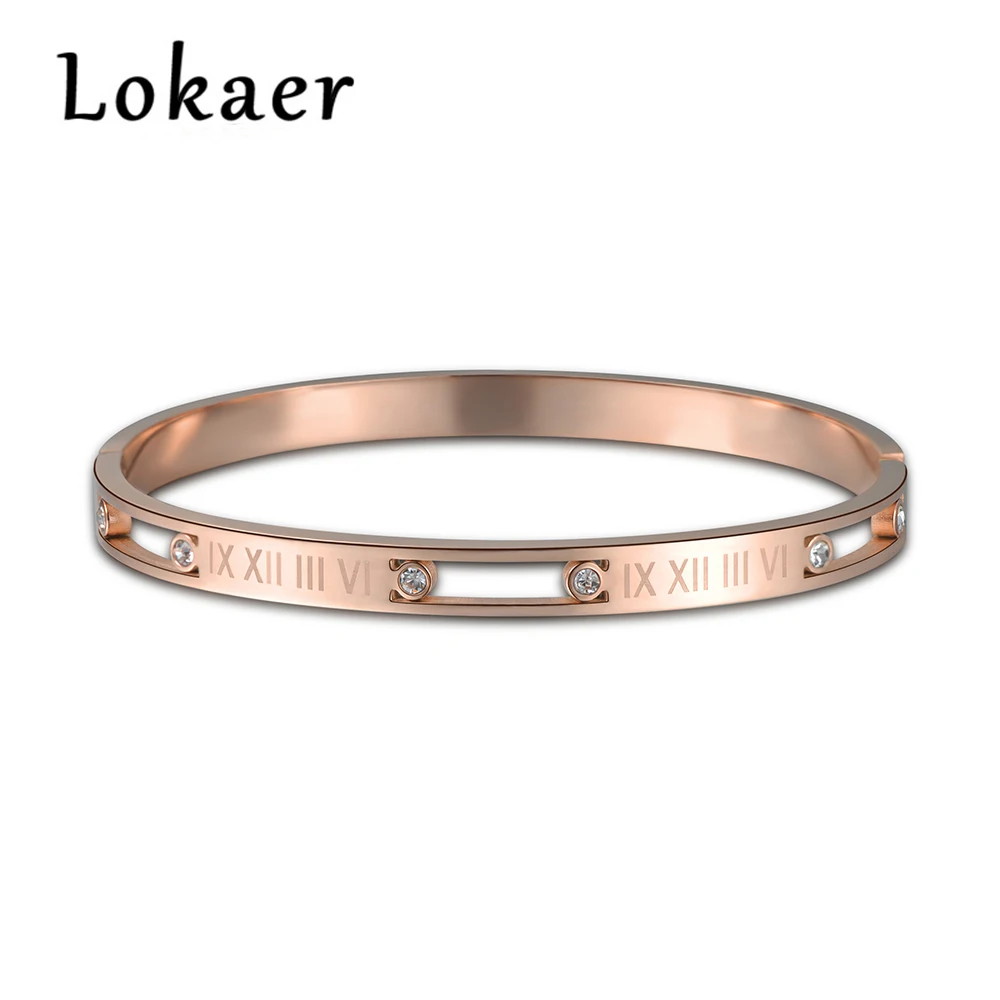 

Lokaer Titanium Stainless Steel Bangles Jewelry Roman Alphabet With Rhinestone Cuff Love Letter Bracelet & Bangles For Men Women