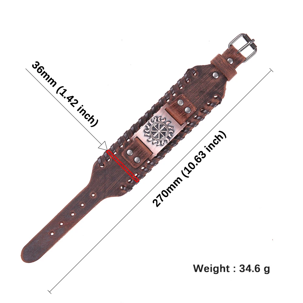 LIKGREAT, широкий кожаный Браслет-манжета, готическое, славянское солнце, колесо, кольцо из енохии, очаровательный браслет, мужской амулет, Винтажные Ювелирные изделия wicca