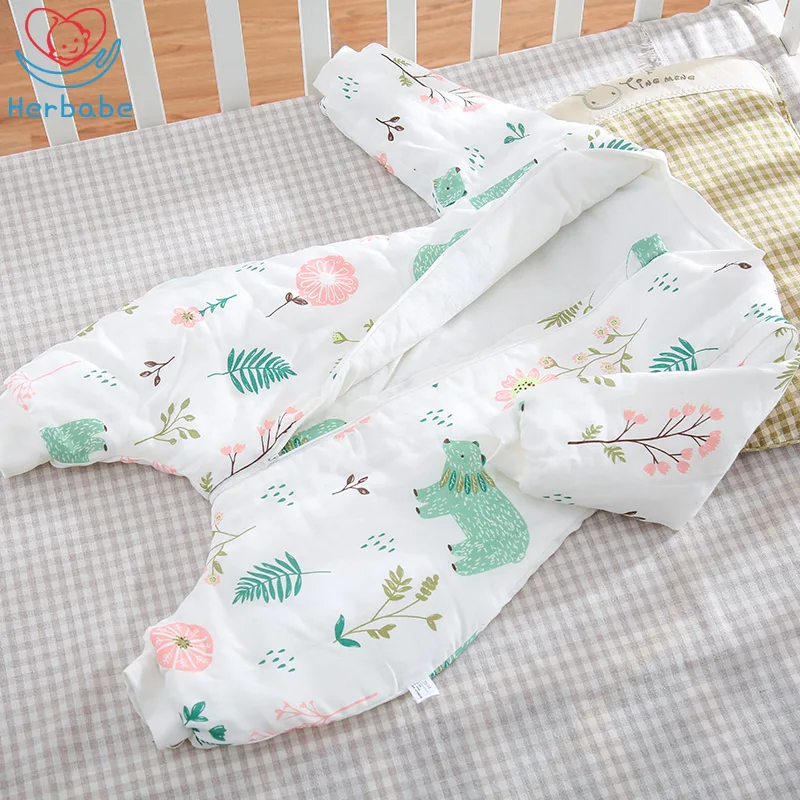

Herbabe Baby Sleeping Bag Legs 100% Muslin Cotton Sleep Sack Spring AutumnSoft Cartoon Sleepsacks For Children Newborn Pajamas