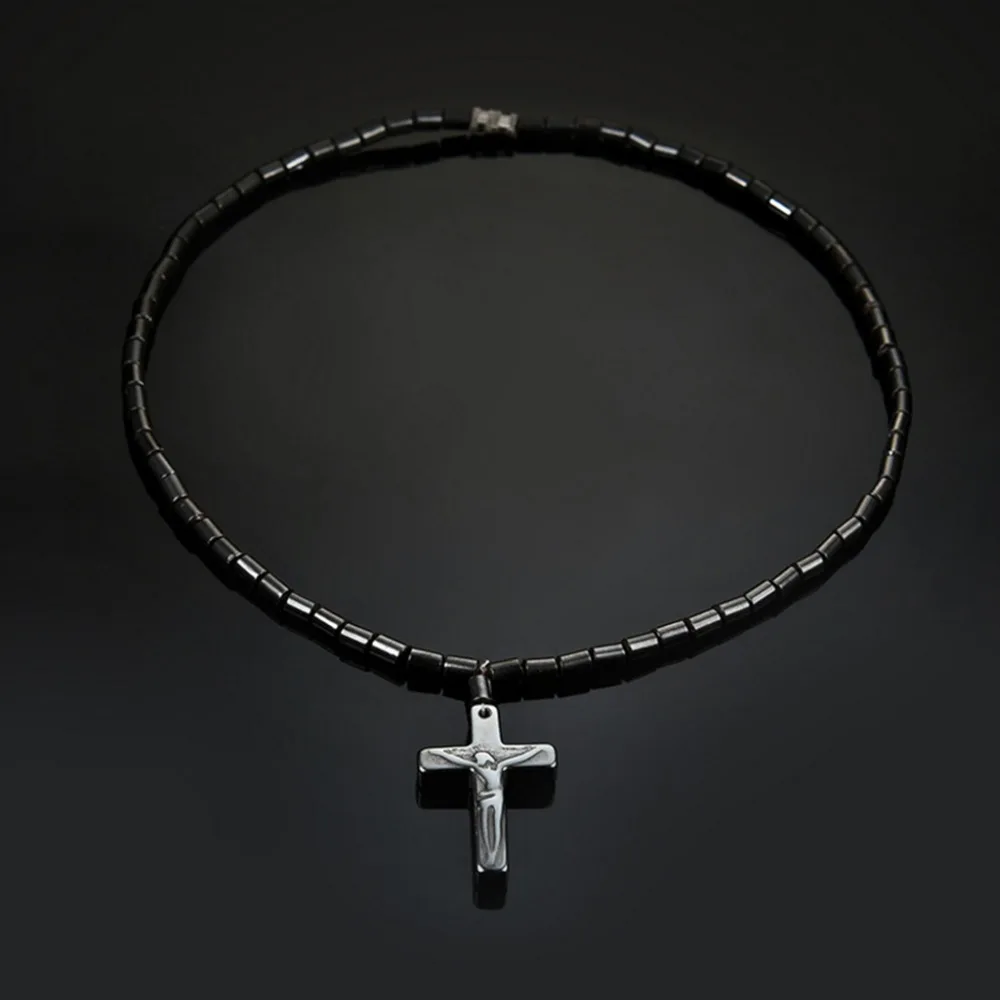 Fashion Hot Black Hematite Necklace With Magnetic Therapy For Healing Health Jewelry Cross Pendant