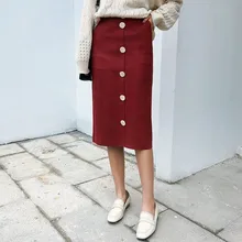 Женские замшевые прямые юбки сексуальная высокая талия до колена юбка осень зима Женская однобортная Фасонная юбка Faldas