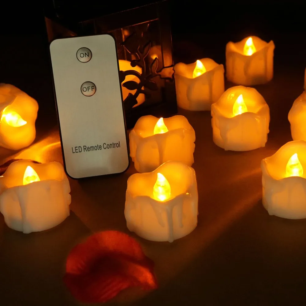 

6 pieces Remote Control electric candle light,Flickering yellow photophore mariage,Battery Operated bougie telecommande