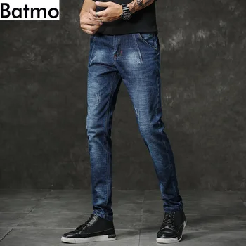 

Batmo 2018 new arrival high quality casual slim elastic jeans men ,men's pencil pants ,skinny Scratched jeans men 723