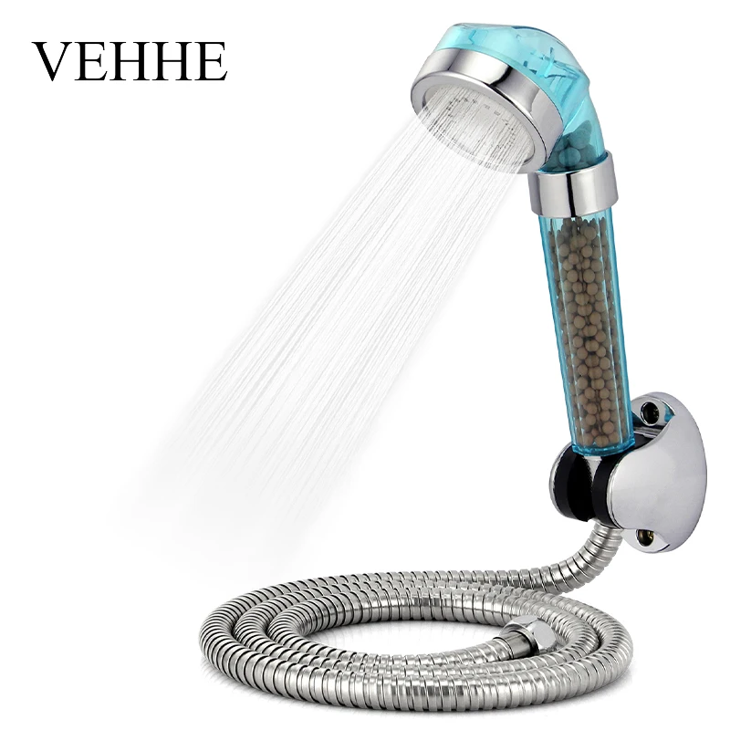 

VEHHE Bule Spa Shower Anion Fliter Pressure Shower Head Sets Water Therapy Water Saving Rian Hose Base Shower Heads Set
