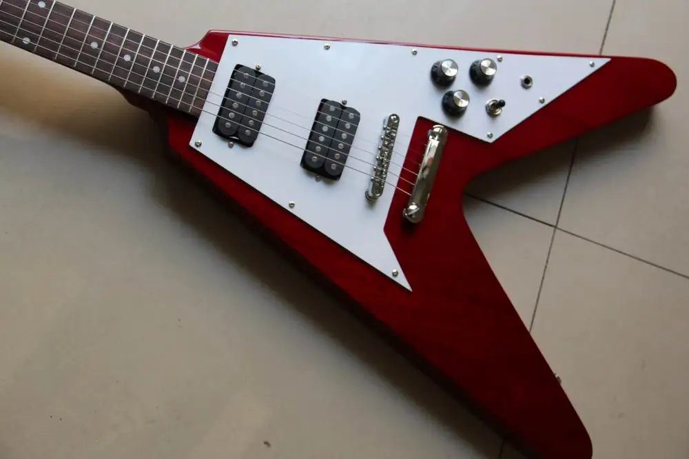 Envío libre G Flying V eléctrica Guitarras eléctrico de calidad superior Guitarras ra en rojo 130109