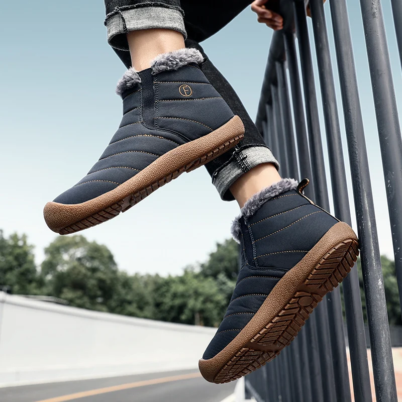 

New Fashion Men Winter Boots Shoes Solid Color Snow Boots Plush Inside Antiskid Bottom Keep Warm Waterproof Ski Boots Size 36-46