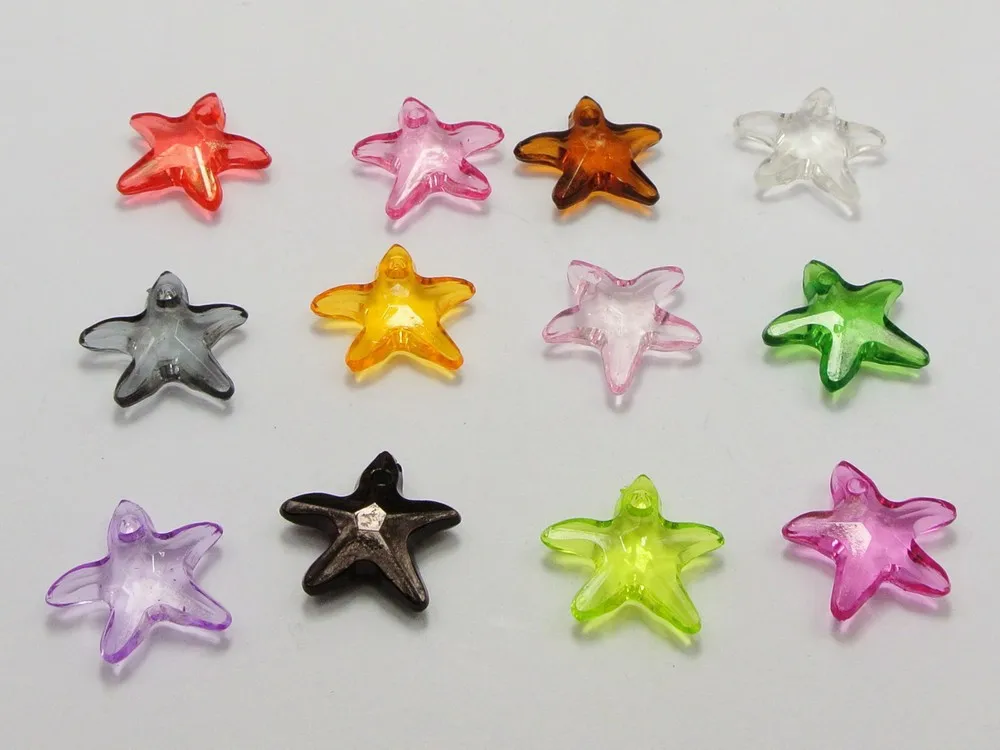 

100 Mixed Color Transparent Acrylic Sea Star Starfish Pendants 16X16mm Dangle Charms