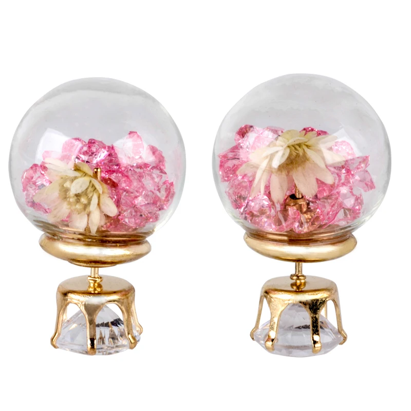 Hot Fashion Women Lady Elegant Flower Spherical Rhinestone Ear Stud Earrings