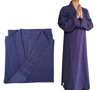 

UNISEX Linen Buddhism Buddha shaolin monks robe suits spring&autumn gown lay meditation kung fu uniforms blue high quality