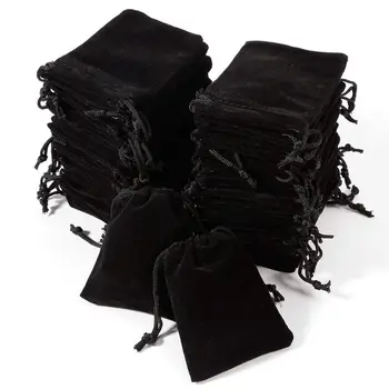 

50 x Black flocking pouch Sliding Drawstring Bag for jewelry 7 x 9 cm