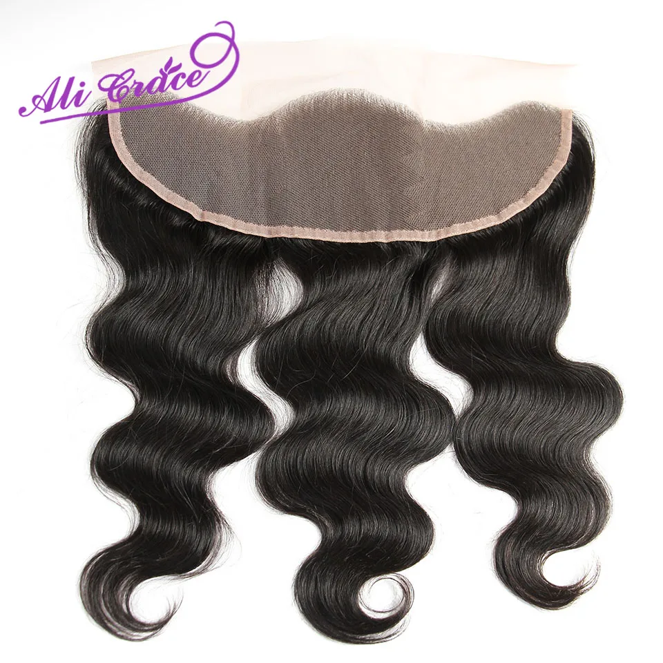Ali Grace перуанские Волнистые кружевные фронтальные волосы средней длины, часть, два варианта, завязанные вручную, 13*4 швейцарские волосы, средний коричневый, фронтальные волосы remy